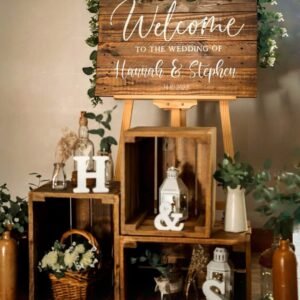 A load of our wooden wedding decor for hire or purchase