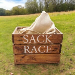sack race crate with hessian sack for wedding games