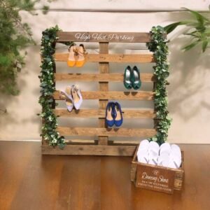 wooden pallet high heel parking wedding decor