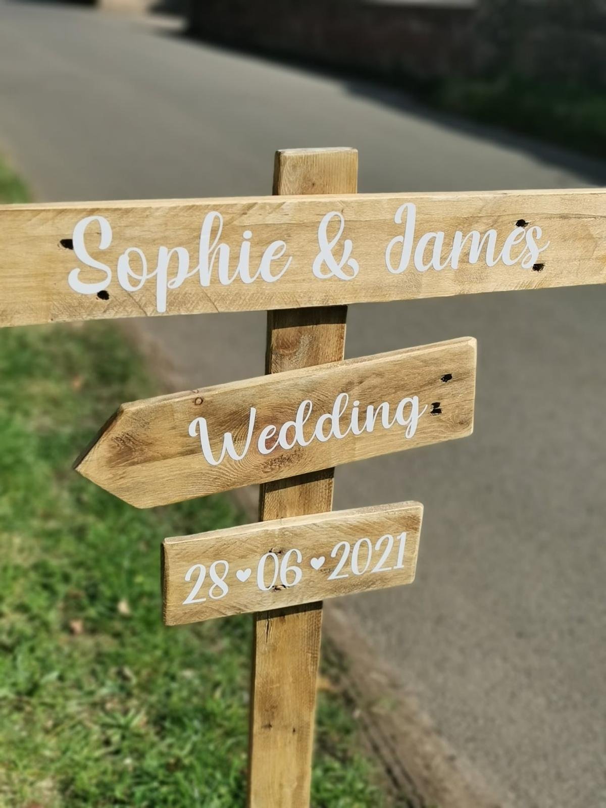 Personalised Rustic Wooden Directional Sign - Custom Wedding Arrow Post - Image 2