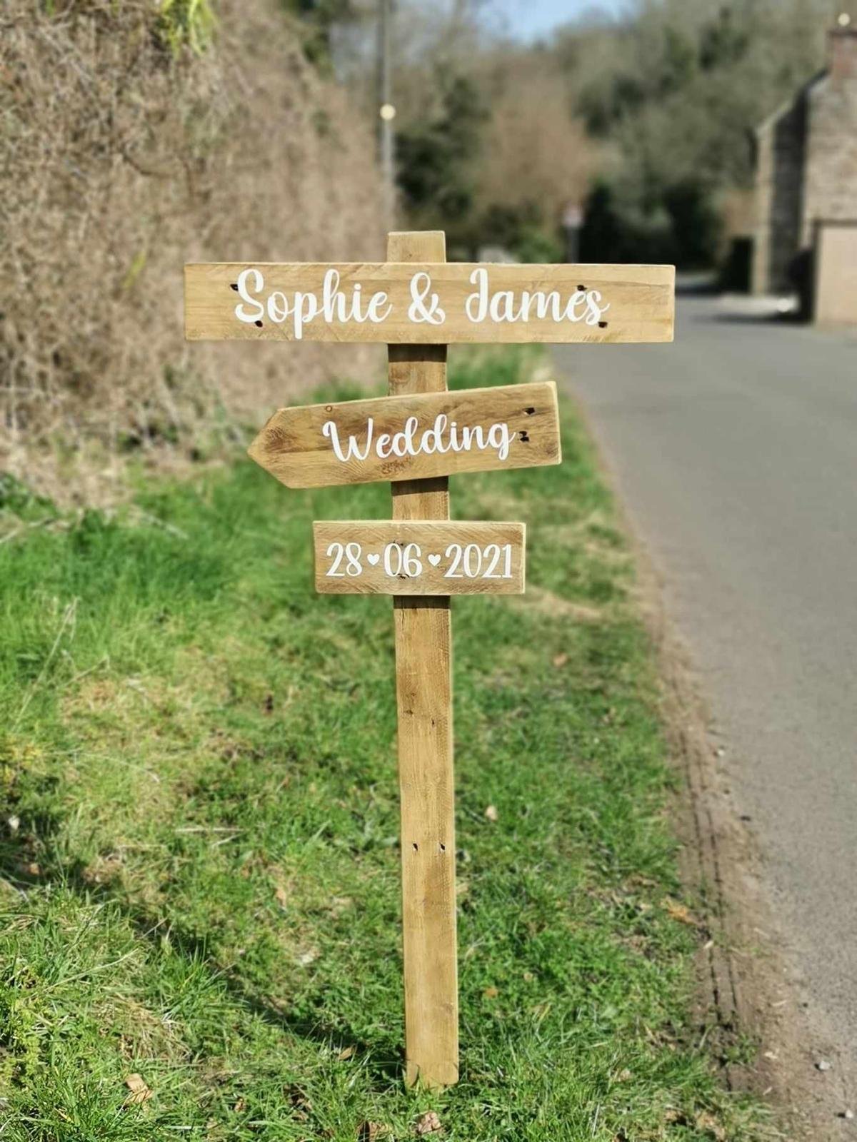 Personalised Rustic Wooden Directional Sign - Custom Wedding Arrow Post - Image 3