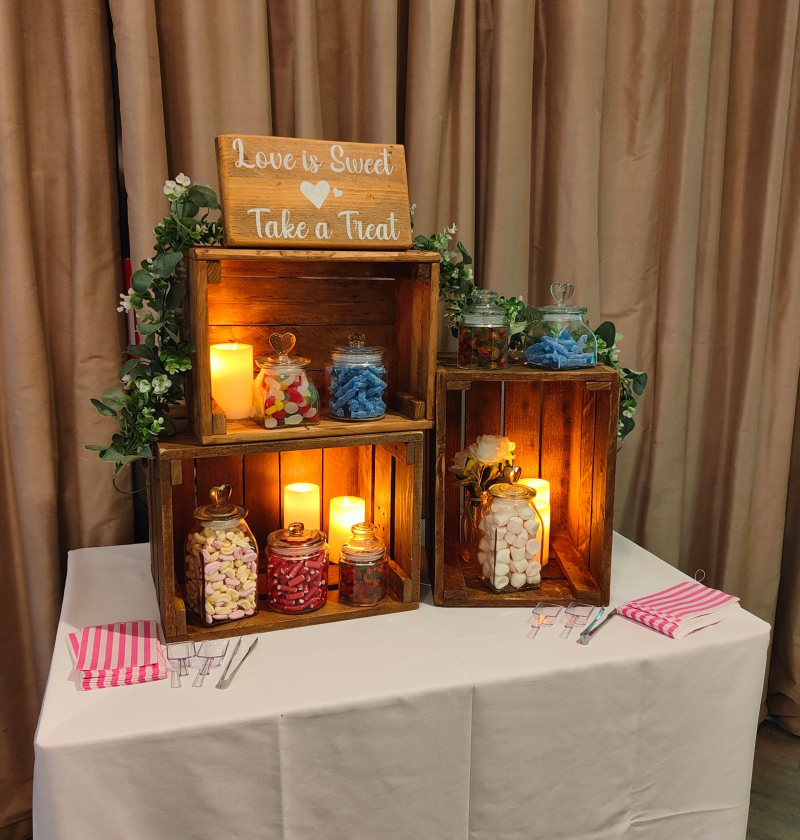 Rustic Wooden Crate Sweet Station - Image 3