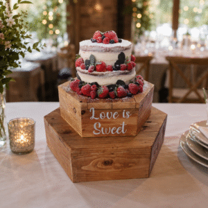 Rustic Wooden Hexagonal Cake Stand - 2-Tier Modular Wedding Cake Plinth