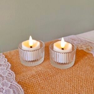 Ribbed Glass Tealight Holders with Electric Candles