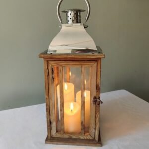 Large Rustic Wooden & Silver Lantern